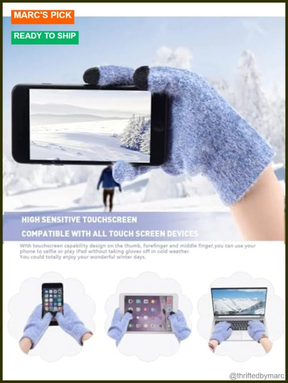 Winter Beanie Hat Scarf Gloves Set Touchscreen Warm Fleece Lined Acrylic